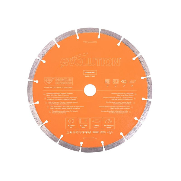 Evolution EVLPD230SEGC Premium Diamond Disc Cutter Blade 230 x 22.2mm