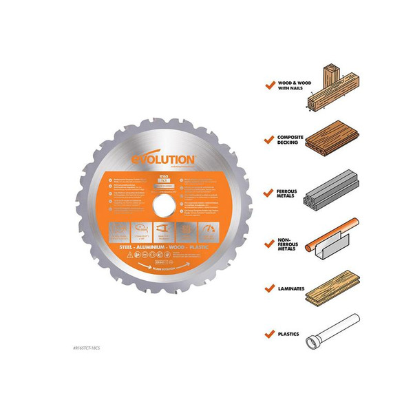 Evolution EVLR165T18CS Multi-Material Saw Blade 165 x 20mm x 18T