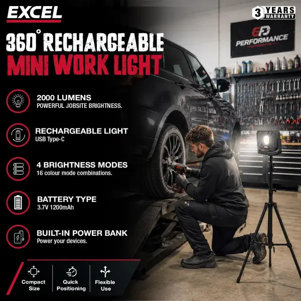 Excel 10860 2000 Lumens LED Magnetic Rechargeable Work Light