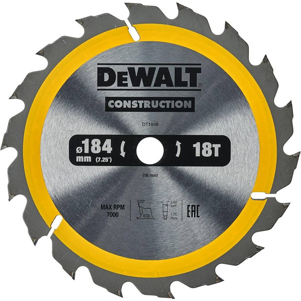 DeWalt Circ Saw Blade 184x16mm 18T (AC)