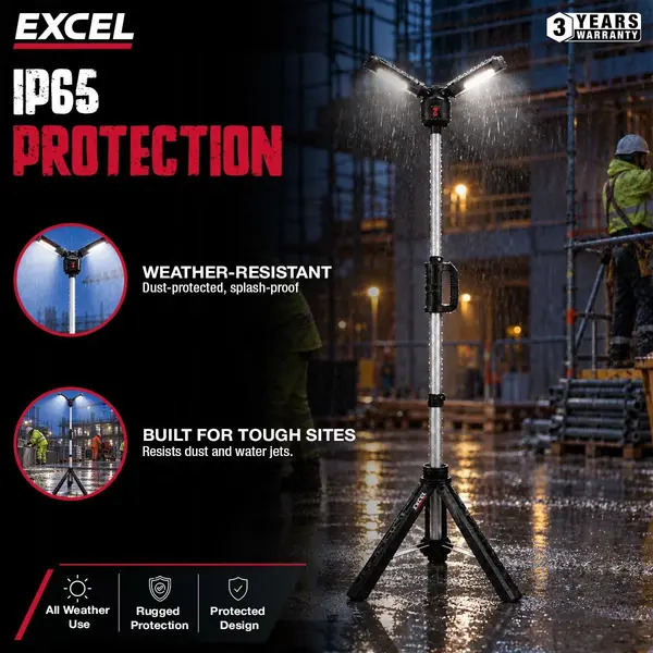 Excel EXL10968 10968 6000 Lumens Rechargeable LED Tripod Work Light with Adjustable Head