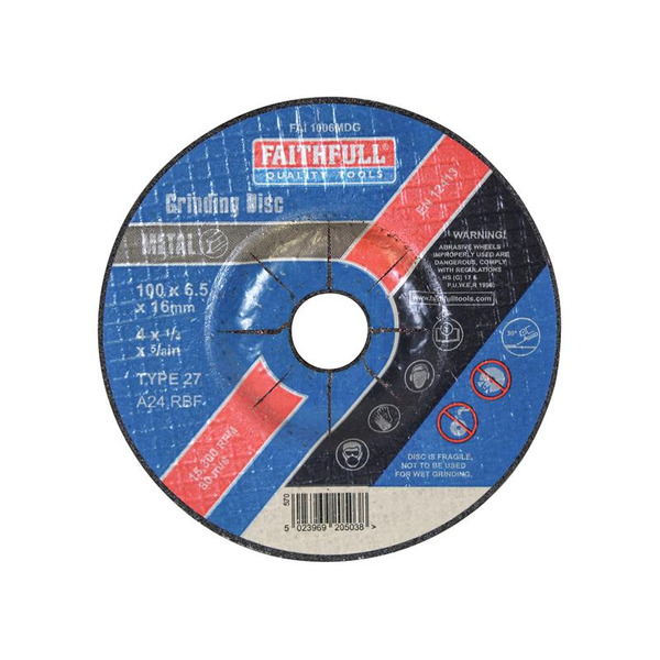 Faithfull Depressed Centre Metal Grinding Disc 100 x 6.5 x 16mm