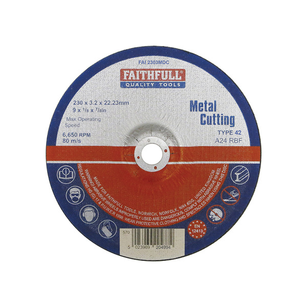 Faithfull Depressed Centre Metal Cutting Disc 230 x 3.2 x 22.23mm