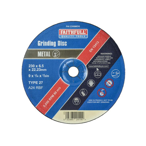 Faithfull Depressed Centre Metal Grinding Disc 230 x 6.4 x 22.23mm