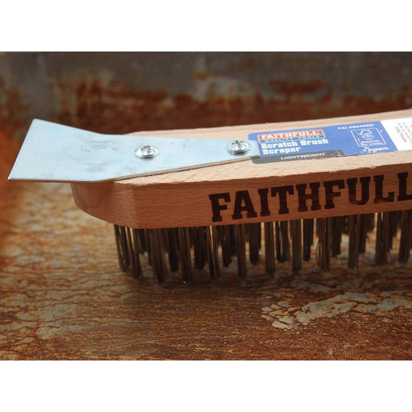 Faithfull Lightweight Scratch Brush with Scraper, Four Row