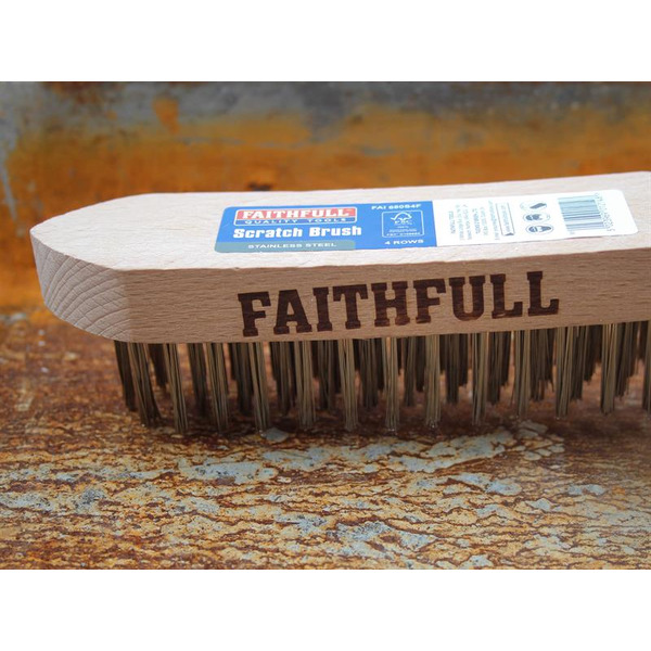 Faithfull Heavy-Duty Stainless Steel Scratch Brush, 4 Row