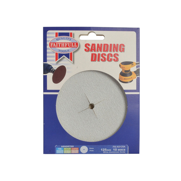 Faithfull Paper Sanding Disc 6 x 125mm Assorted (Pack 10)