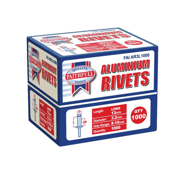 Aluminium Rivets 3.2 x 13mm Long Bulk Pack of 1000