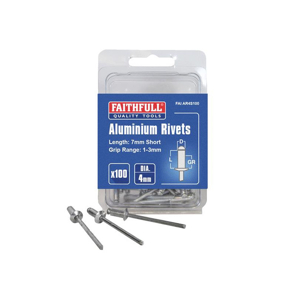 Faithfull Aluminium Rivets 4 x 7mm Short Pre-Pack of 100