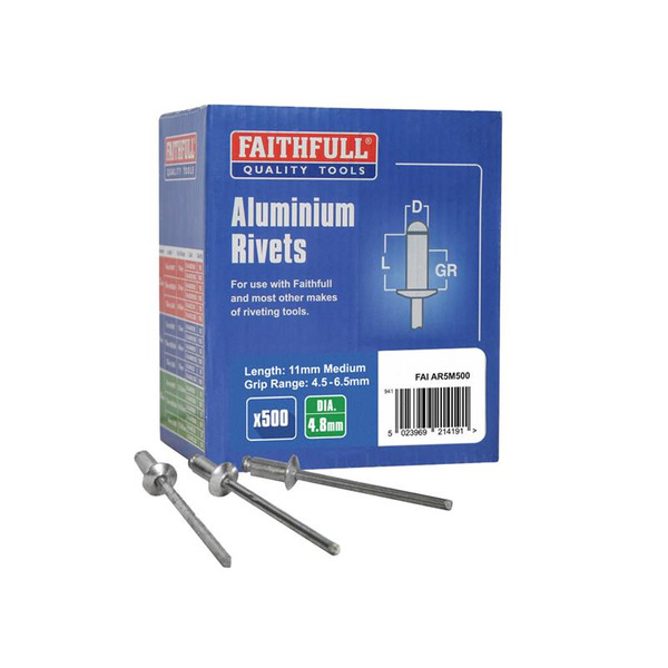 Aluminium Rivets 4.8 x 11mm Medium Bulk Pack of 500