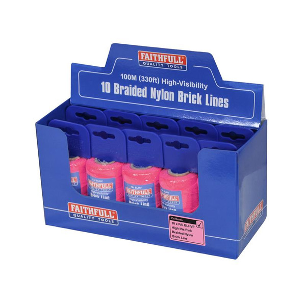 Faithfull Hi-Vis Nylon Brick Line 100m (330ft) Pink