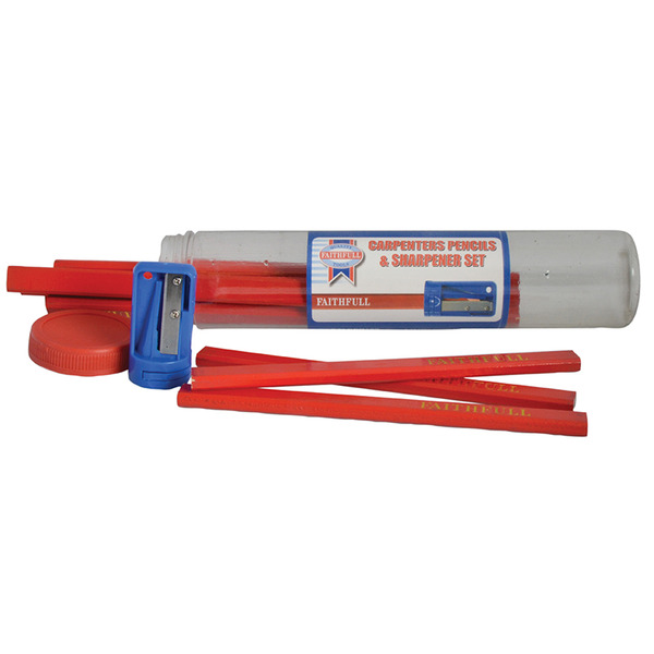 Carpenters Pencils Red (12 x Tubes of 12 + Sharpener)