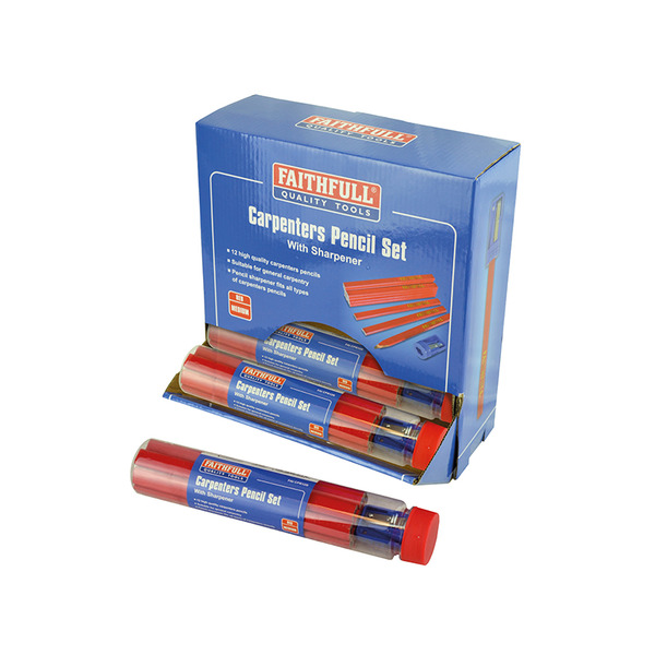 Carpenters Pencils Red (12 x Tubes of 12 + Sharpener)