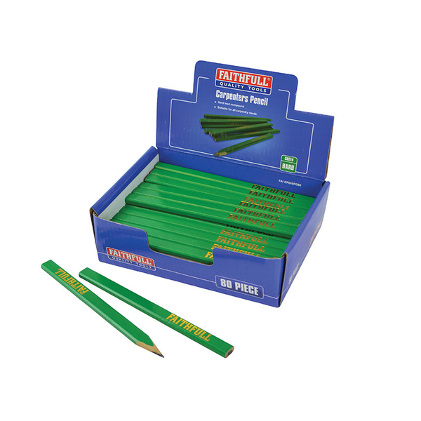 Faithfull Carpenter's Pencils - Green / Hard (Display 80)