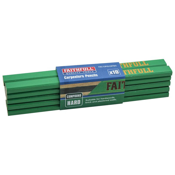 Faithfull FSC Carpenter's Pencils - Green / Hard (Pack 10)