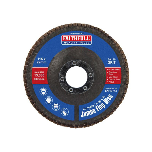 Faithfull Zirconia Abrasive Jumbo Flap Disc 115 x 22mm 120 Grit