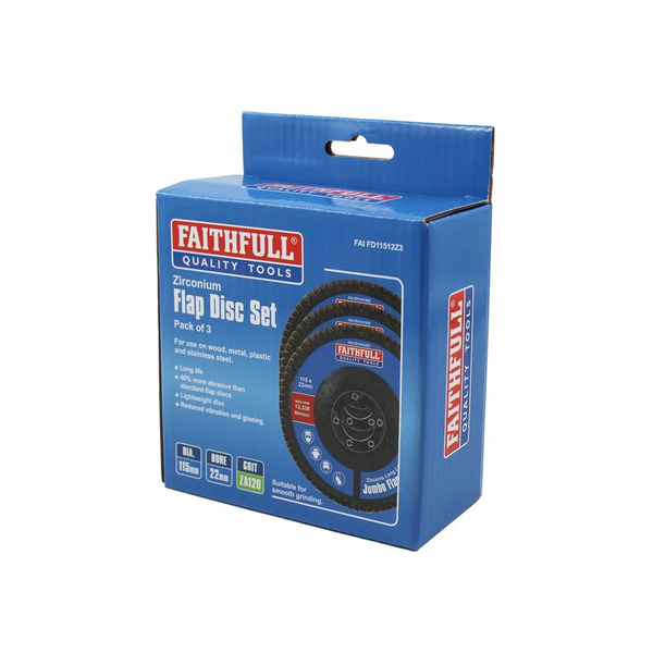 Faithfull FAIFD11512Z3 Zirconia Abrasive Jumbo Flap Disc 115 x 22mm 120 Grit (3 Pack)