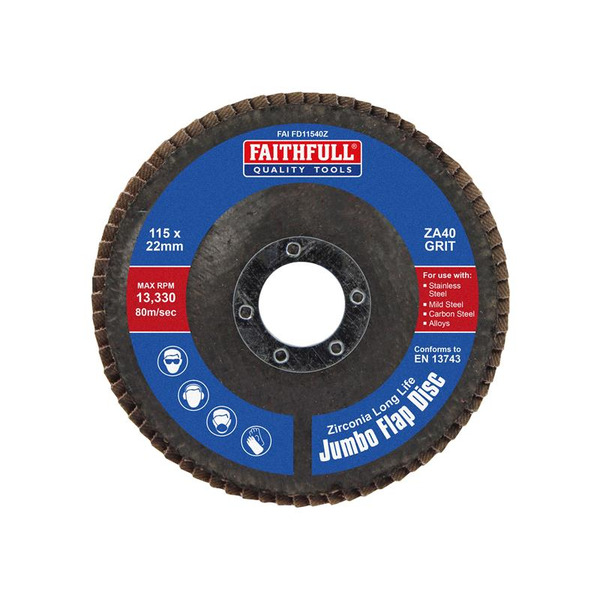 Faithfull Zirconia Abrasive Jumbo Flap Disc 115 x 22mm 40 Grit