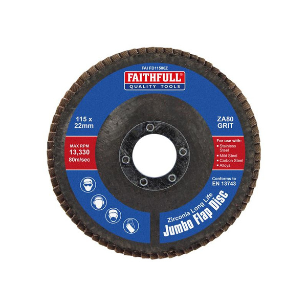 Faithfull Zirconia Abrasive Jumbo Flap Disc 115 x 22mm 80 Grit