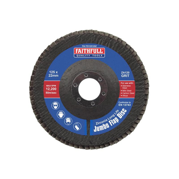 Faithfull Zirconia Abrasive Jumbo Flap Disc 125 x 22mm 120 Grit