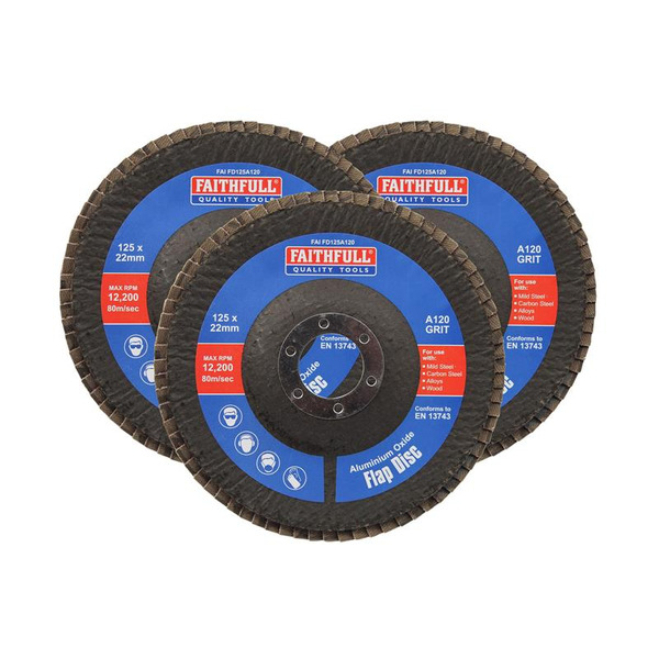 Faithfull Aluminium Oxide Flap Disc 125 x 22mm 120 Grit (3 Pack)