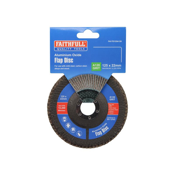 Faithfull Aluminium Oxide Flap Disc 125 x 22mm 120 Grit