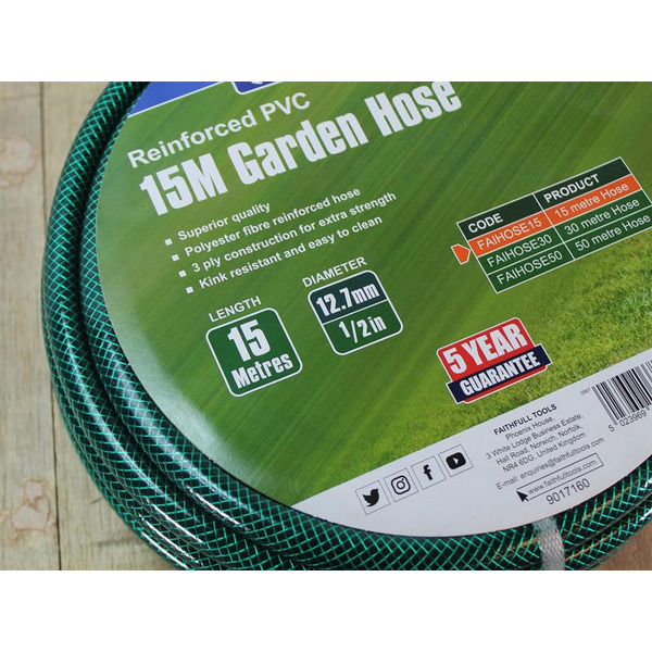 Faithfull PVC Reinforced Hose 15m 12.5mm (1/2in) Diameter