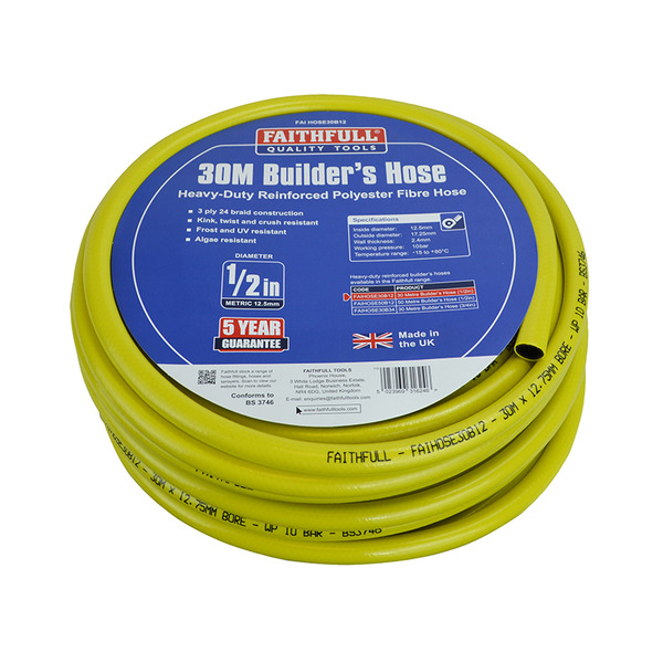 Heavy-Duty Reinforced Builder's Hose 30m 12.5mm (1/2in) Diameter