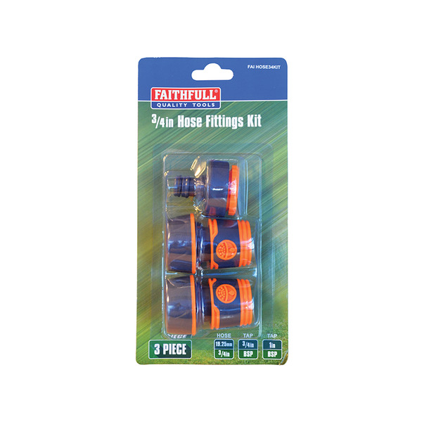 Faithfull 3/4in Plastic Hose Fittings Kit, 3 Piece