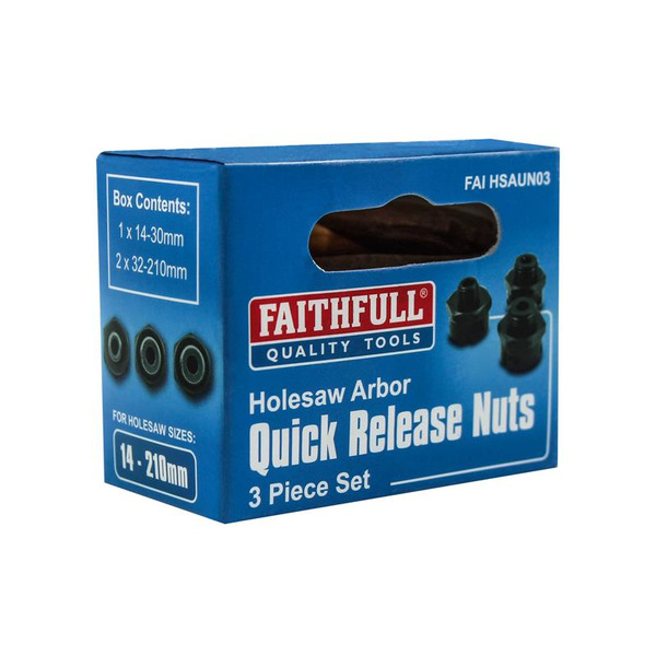 Faithfull Holesaw Arbor Quick Release Nut Set, 3 Piece