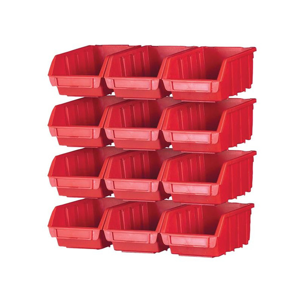 Faithfull 12 Plastic Storage Bins with Wall Mounting Rails