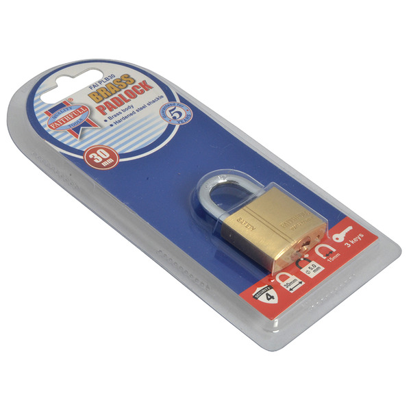 Faithfull Brass Padlock 30mm 3 Keys