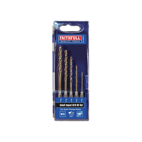 Faithfull HSSE M35 Cobalt Quick-Change Impact Drill Bit Set, 5 Piece