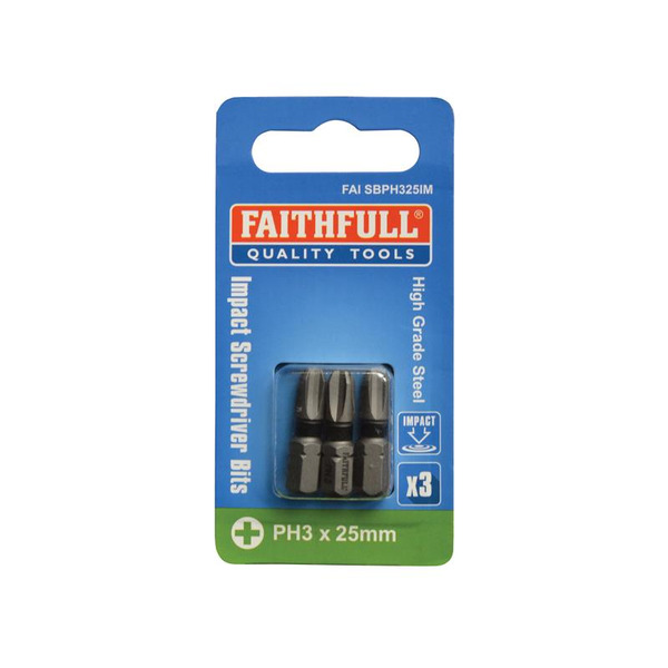 Faithfull Phillips Impact Screwdriver Bits PH3 x 25mm (Pack 3)
