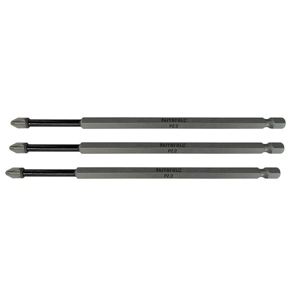 Faithfull Pozidriv Impact Screwdriver Bits PZ2 x 150mm (Pack 3)