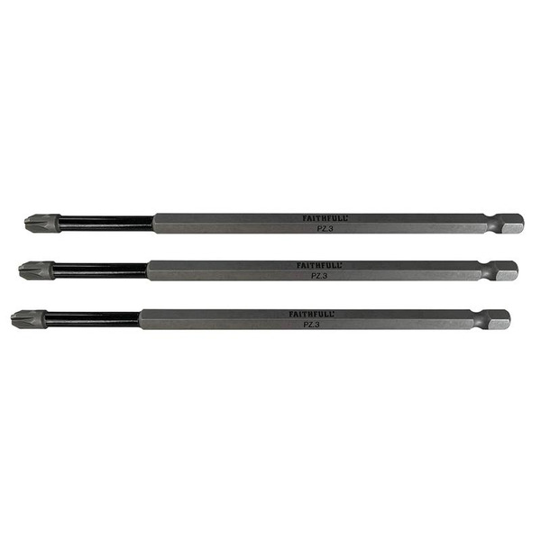 Faithfull Pozidriv Impact Screwdriver Bits PZ3 x 150mm (Pack 3)