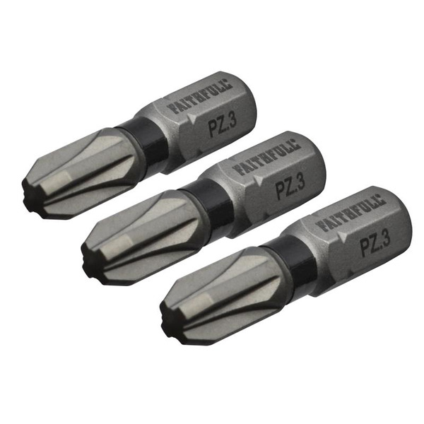 Faithfull Pozi Impact Screwdriver Bits PZ3 x 25mm (Pack 3)