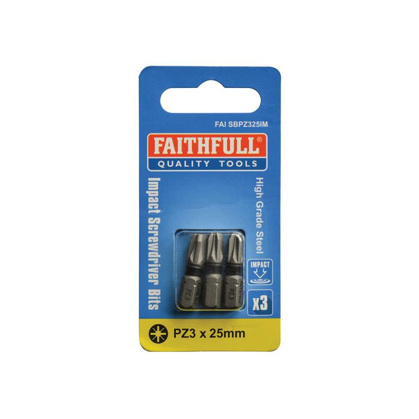 Faithfull Pozi Impact Screwdriver Bits PZ3 x 25mm (Pack 3)