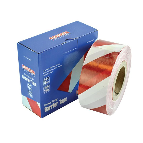 Heavy-Duty Barrier Tape Red & White 70mm x 250m