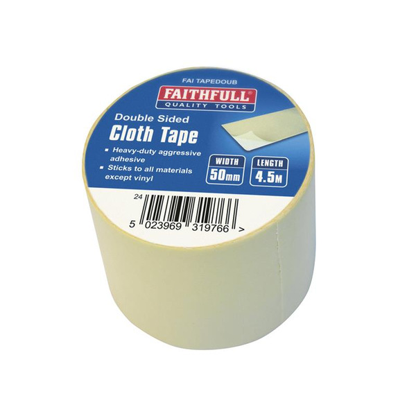 Faithfull FAITAPEDOUB Heavy-Duty Double-Sided Cloth Tape 50mm x 4.5m