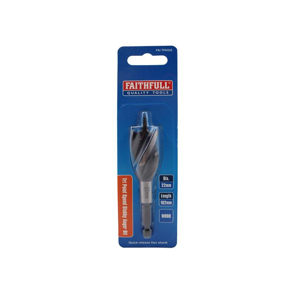 Faithfull Tri-Point Speed Auger Bit 22mm Stubby