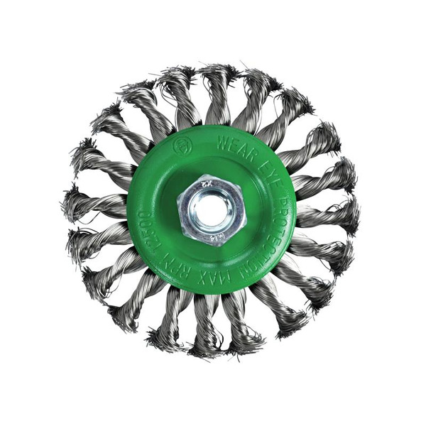 Flat Twist Knot Wire Brush 115 x 12mm M14x2 Bore, 0.35mm Stainless Steel Wire