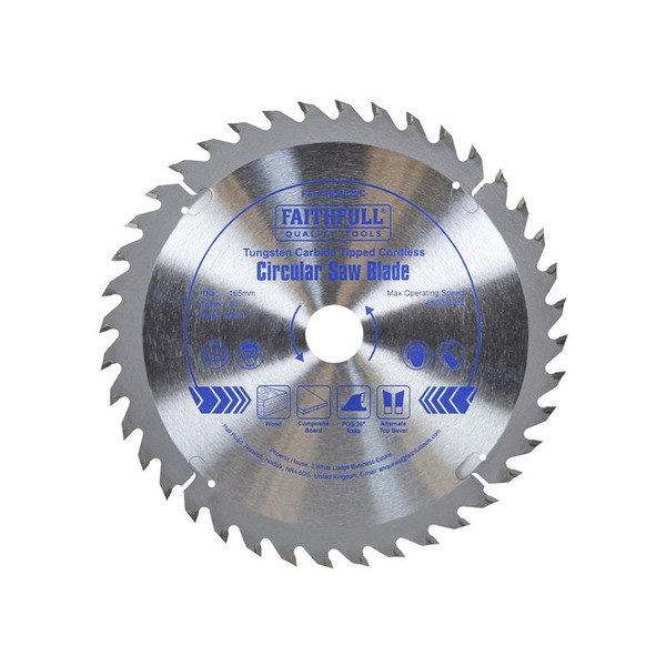 Faithfull TCT Cordless Trimsaw Blade 165 x 20mm x 40T POS