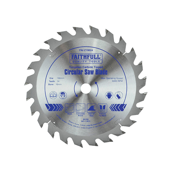 Faithfull TCT Circular Saw Blade 190 x 16mm x 24T POS
