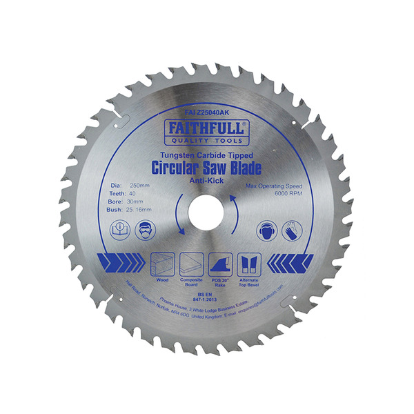 Circular Saw Blade Anti Kick 250 x 30mm x 40T