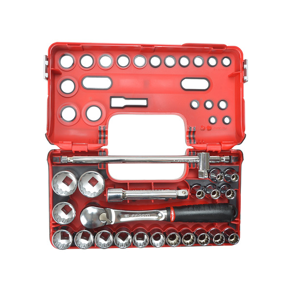 Facom 1/2in Drive 12-Point Detection Box Socket Set, 22 Piece