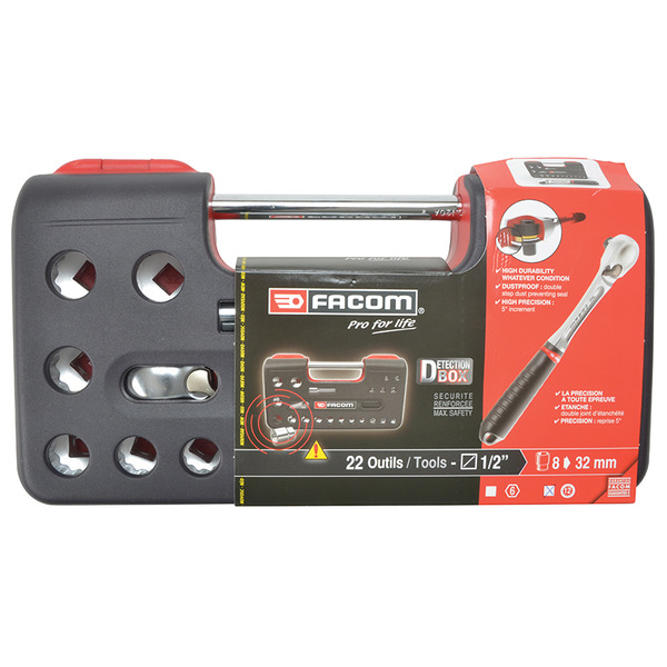Facom 1/2in Drive 12-Point Detection Box Socket Set, 22 Piece