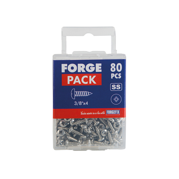 Self-Tapping Screw Pozi Compatible Pan Head SS 3/8in x 4 ForgePack 80