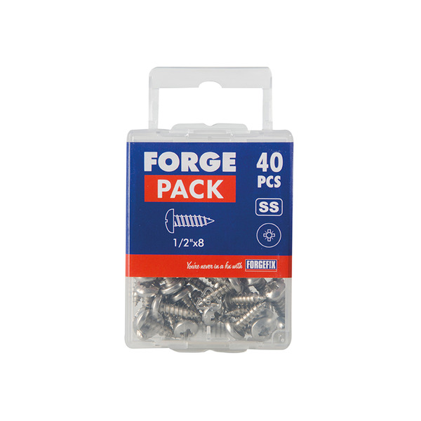 Self-Tapping Screw Pozi Compatible Pan Head SS 1/2in x 8 ForgePack 40