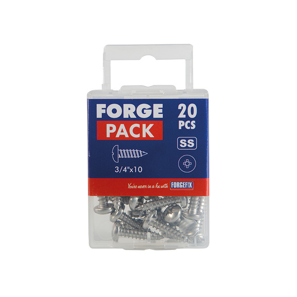Self-Tapping Screw Pozi Compatible Pan Head SS 3/4in x 10 ForgePack 20